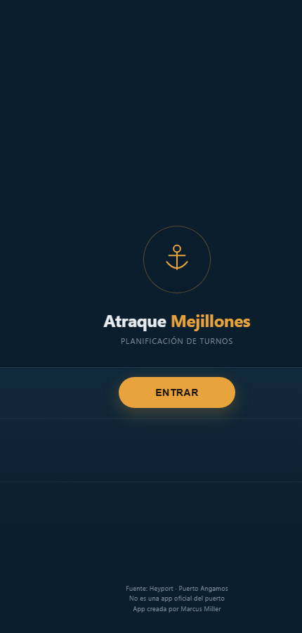 Atraque Mejillones — pantalla de inicio en el celular